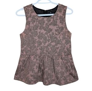Ann Taylor Sleeveless Shimmer Leaf Peplum Shell Top Women XS Copper Rose Gold